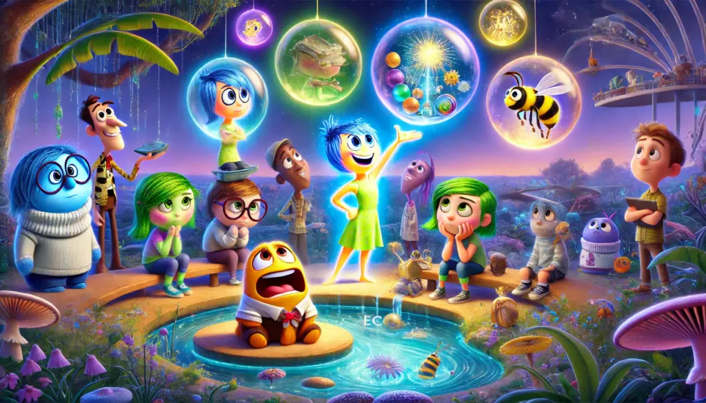 dall·e 2025 08 22 11.16.54 create a horizontal pixar style 3d animated illustration inspired by the movie 'inside out.' the scene shows a group of expressive, colorful character